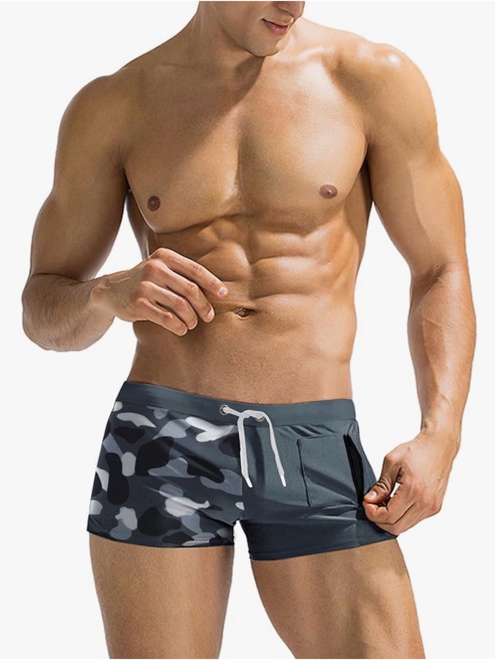 Goofandy Men's Gray Camouflage Swim Trunks - Picture 3 of 4